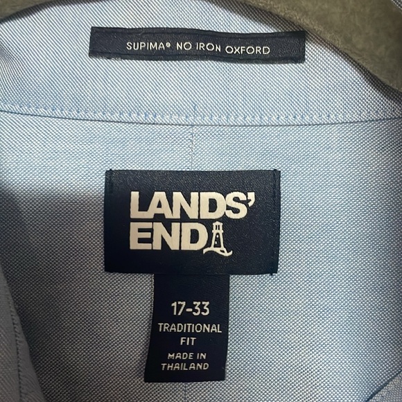 Lands' End Size 17-33 Blue Long Sleeve Traditional Fit Button Down Shirt - Picture 4 of 8